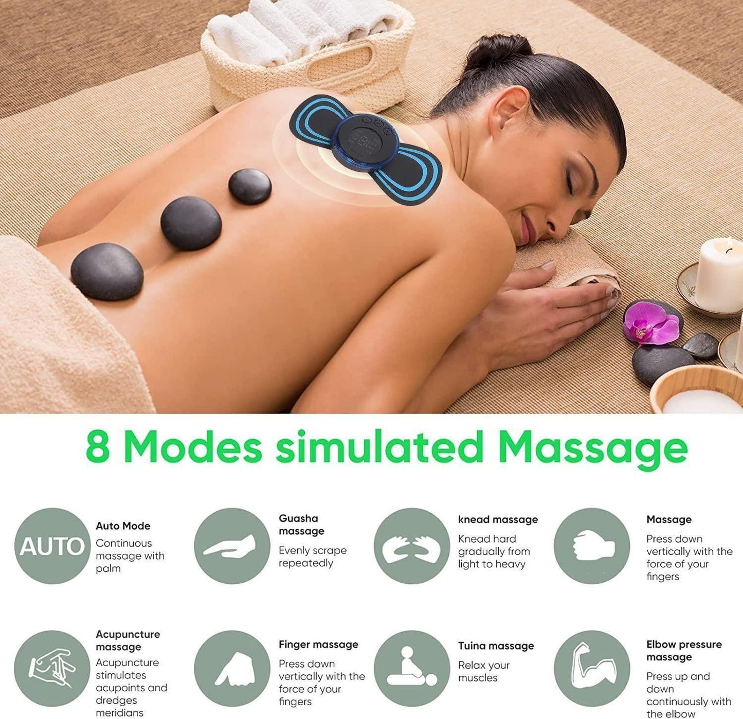 Mini Electric Massager – 8 Modes & 19 Strength Levels for Back, Shoulder, Arm & Leg Pain